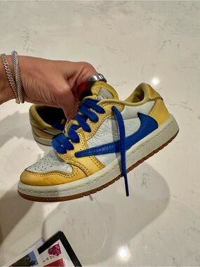Kids Nike Travis Scott Yellow & Blue Low-Top Sneakers